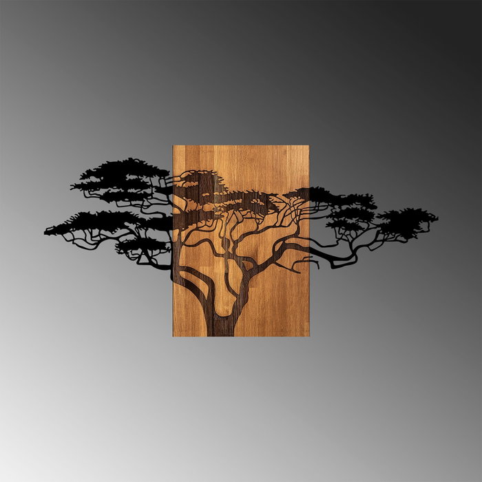 Wallity Acacia Tree - 329 Escultura de Pared de Madera y Metal en Negro y Nogal